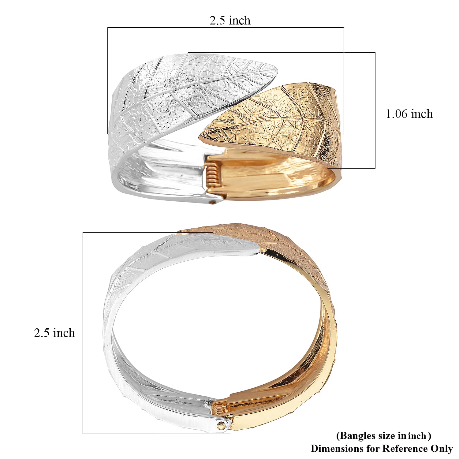 Leaf Bangle Bracelet in Silvertone and Goldtone (6.75 In)