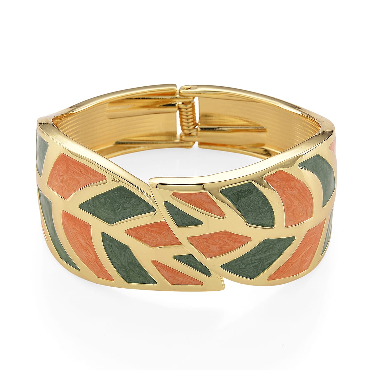 Multi Color Enameled Leaf Bangle Bracelet in Goldtone (7.25 In) image number 0