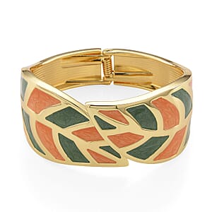 Multi Color Enameled Leaf Bangle Bracelet in Goldtone (7.25 In)