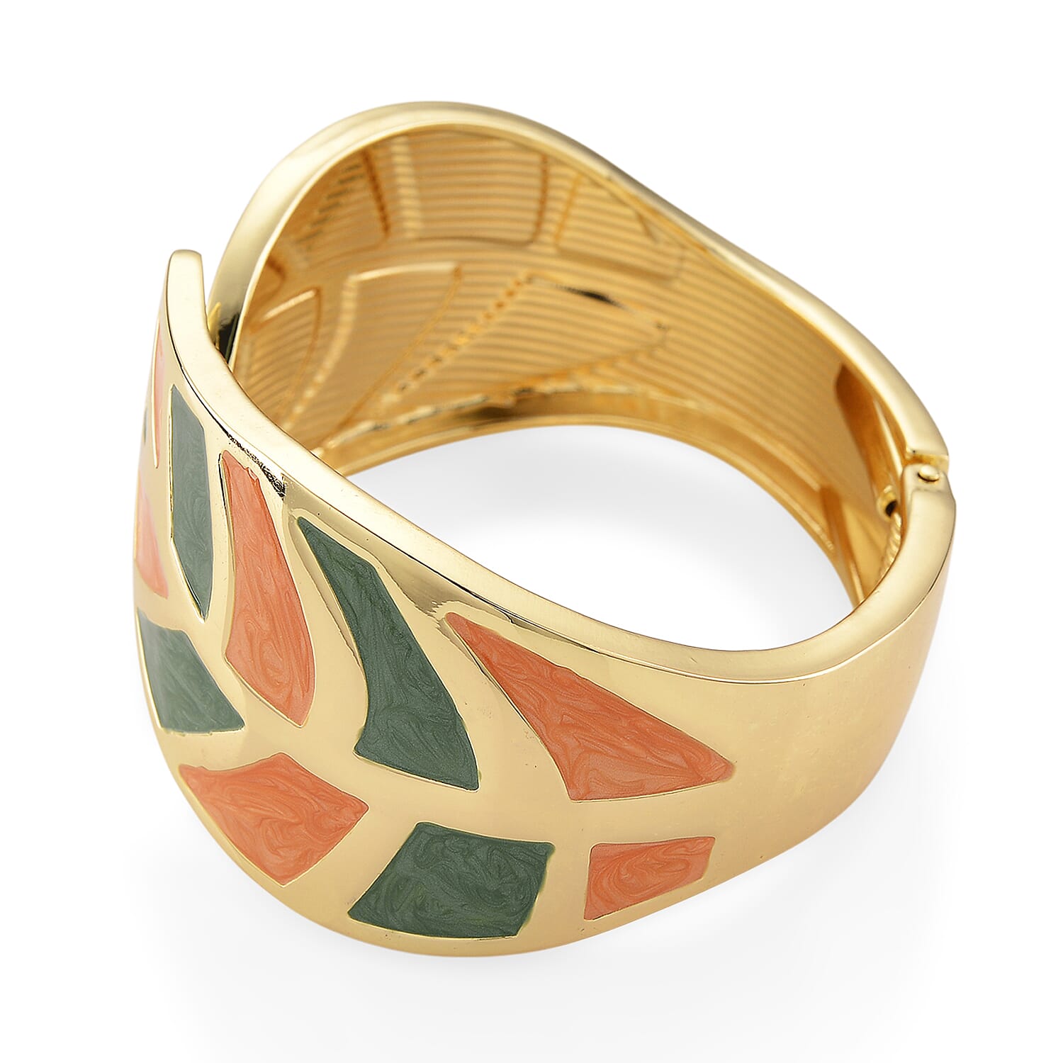 Multi Color Enameled Leaf Bangle Bracelet in Goldtone (7.25 In)