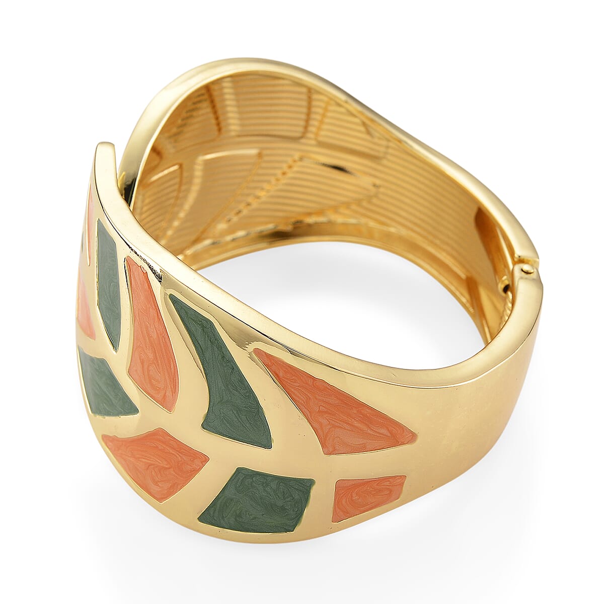 Multi Color Enameled Leaf Bangle Bracelet in Goldtone (7.25 In) image number 2