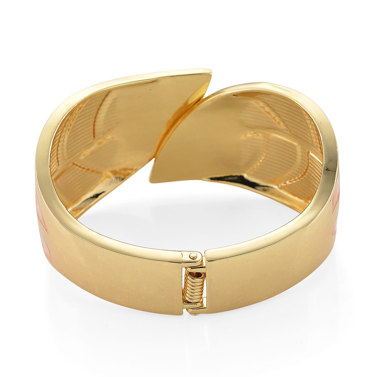 Multi Color Enameled Leaf Bangle Bracelet in Goldtone (7.25 In) image number 3