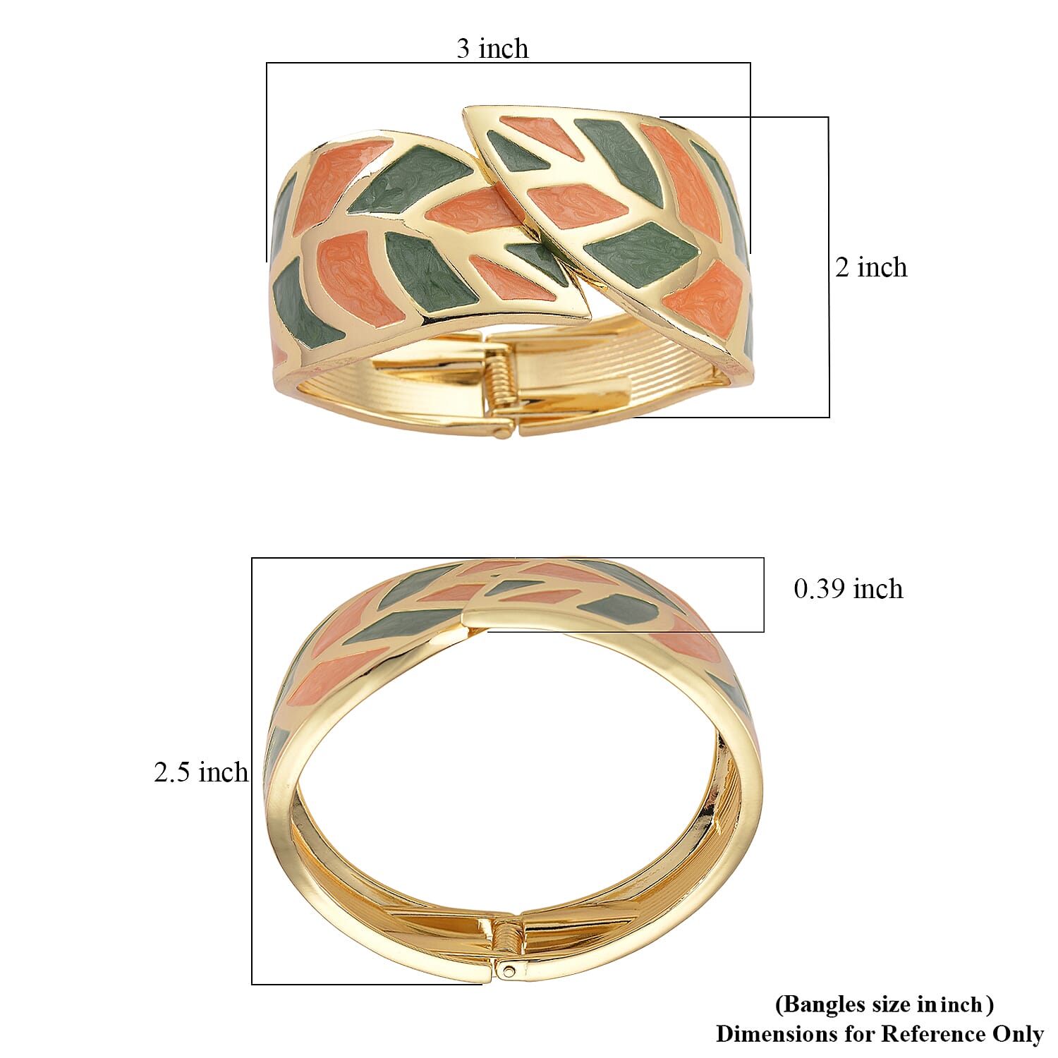 Multi Color Enameled Leaf Bangle Bracelet in Goldtone (7.25 In)
