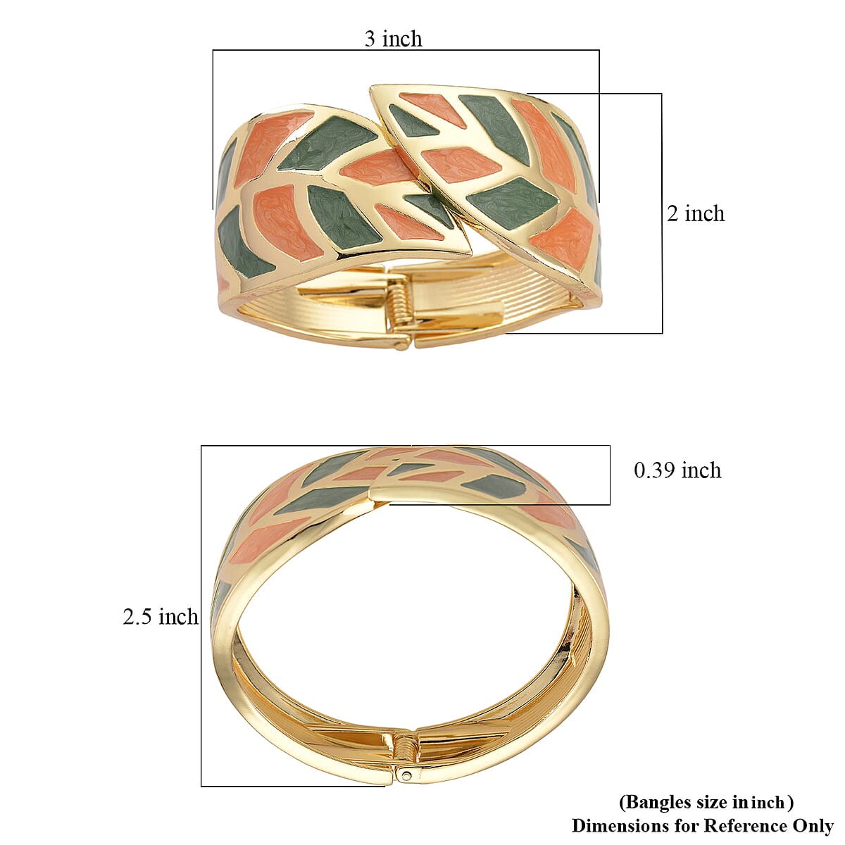 Multi Color Enameled Leaf Bangle Bracelet in Goldtone (7.25 In) image number 4