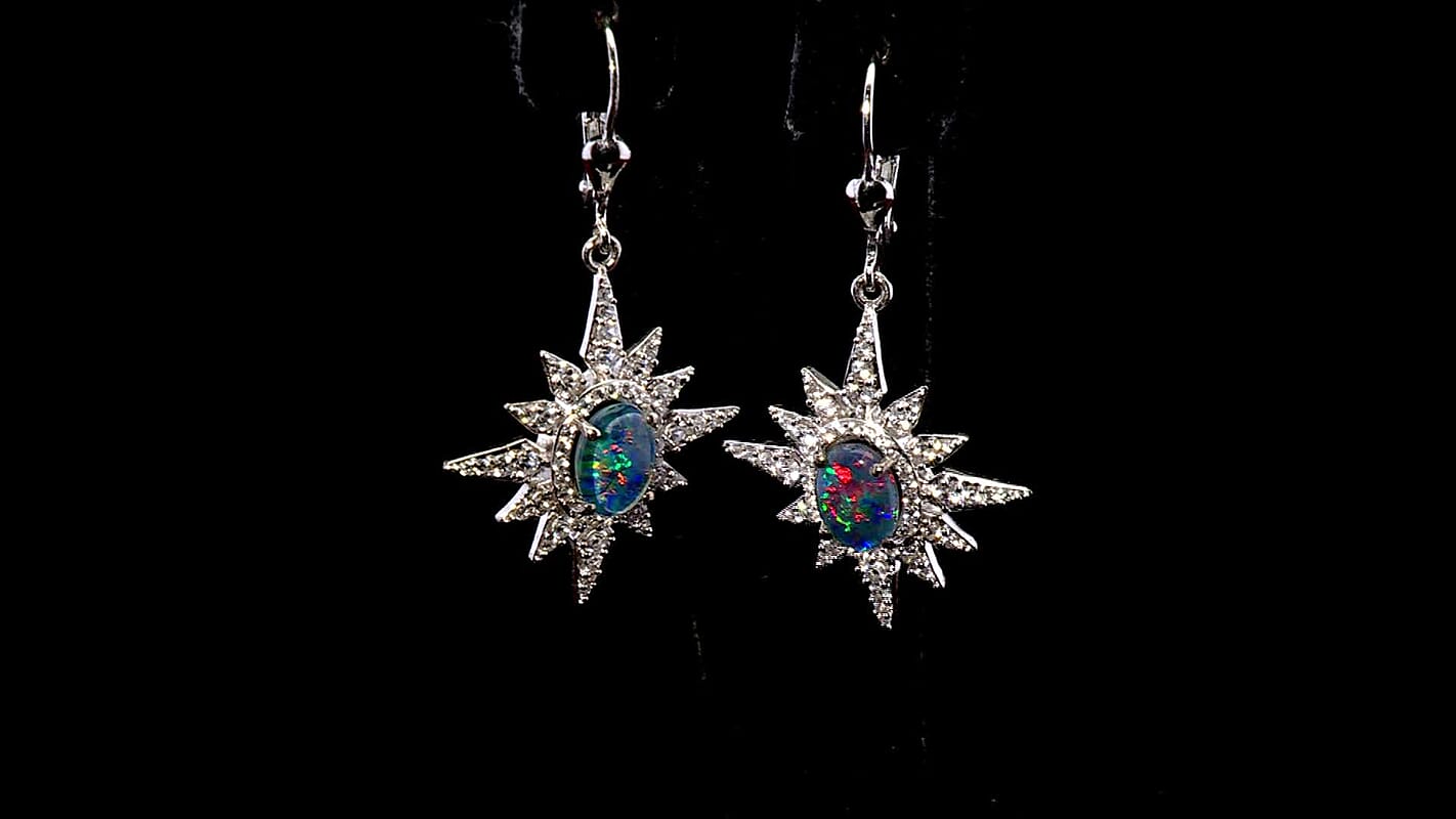 D'Joy Elysian Opal (Triplet) and White Zircon 2.90 ctw Urban Aurora City Lights Earrings in Rhodium Over Sterling Silver