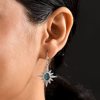 D'Joy Elysian Opal (Triplet) and White Zircon 2.90 ctw Urban Aurora City Lights Earrings in Rhodium Over Sterling Silver