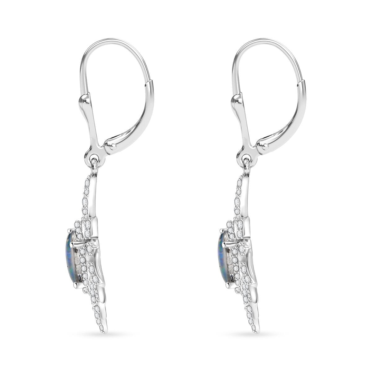 D'Joy Elysian Opal (Triplet) and White Zircon 2.90 ctw Urban Aurora City Lights Earrings in Rhodium Over Sterling Silver image number 3