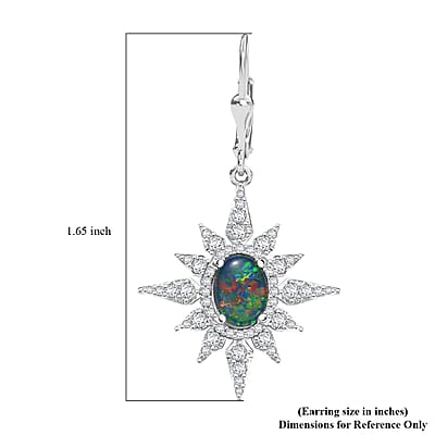 D'Joy Elysian Opal (Triplet) and White Zircon 2.90 ctw Urban Aurora City Lights Earrings in Rhodium Over Sterling Silver