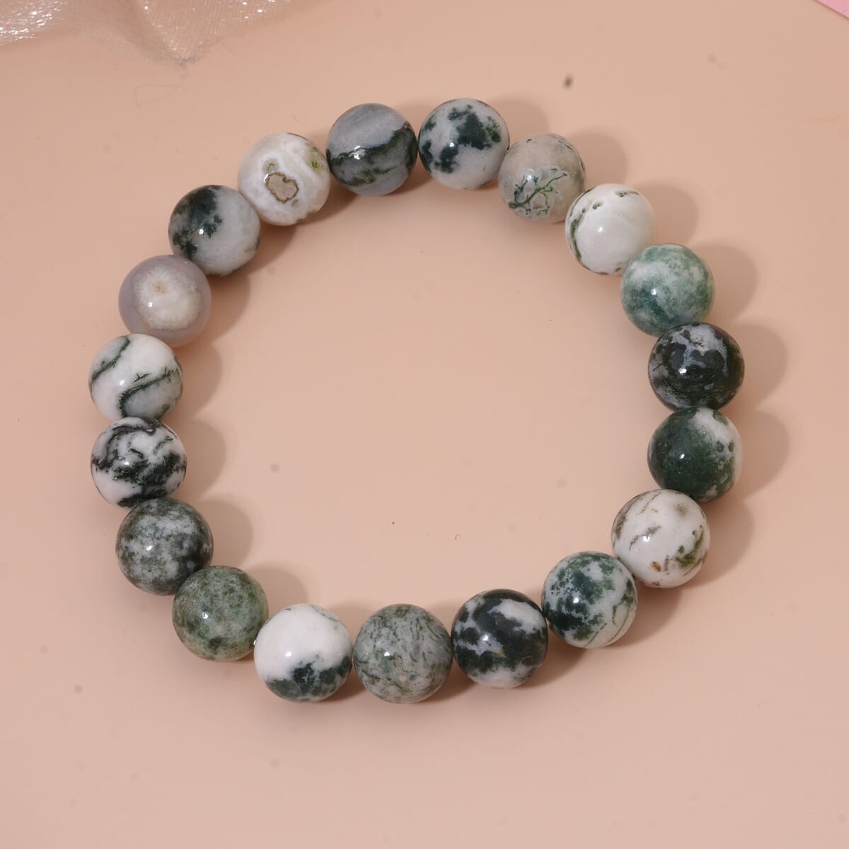 Tree Agate Beaded 133.55 ctw Stretch Bracelet  image number 1