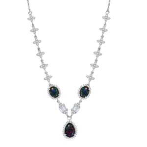 D'Joy Elysian Opal (Triplet) and White Zircon 6.75 ctw City Skylines Necklace in Rhodium Over Sterling Silver 18 Inches