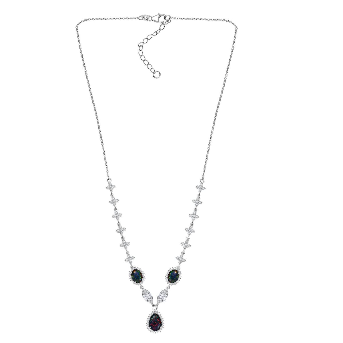 D'Joy Elysian Opal (Triplet) and White Zircon 6.75 ctw City Skylines Necklace in Rhodium Over Sterling Silver 18 Inches image number 3