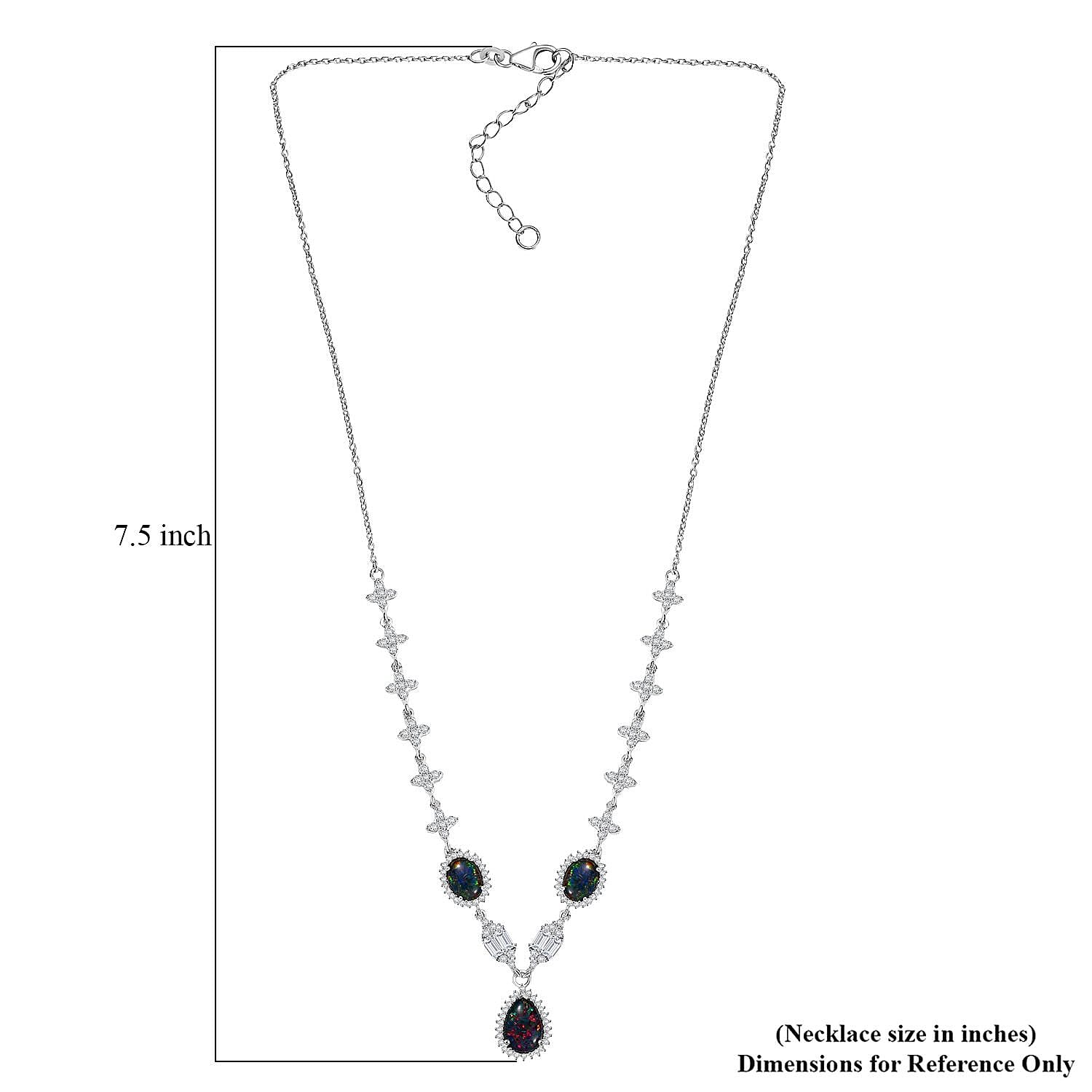 D'Joy Elysian Opal (Triplet) and White Zircon 6.75 ctw City Skylines Necklace in Rhodium Over Sterling Silver 18 Inches