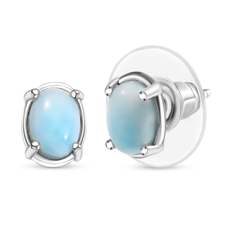 D'Joy Larimar 2.00 ctw Solitaire Stud Earrings in Rhodium Over Sterling Silver 