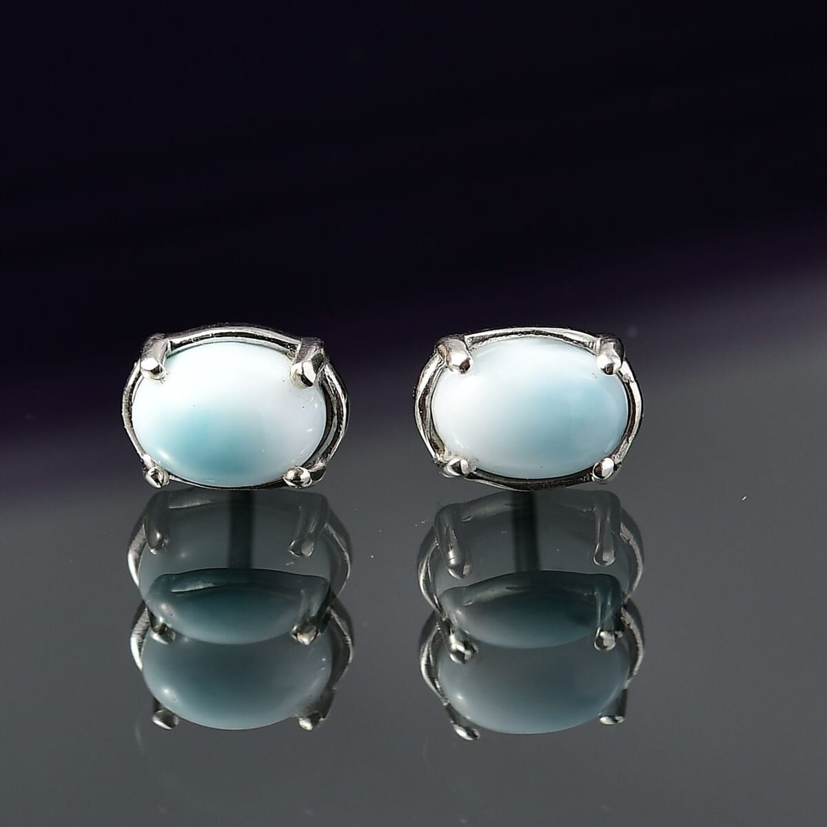 D’Joy Larimar 2.00 ctw Solitaire Stud Earrings in Rhodium Over Sterling Silver  image number 1