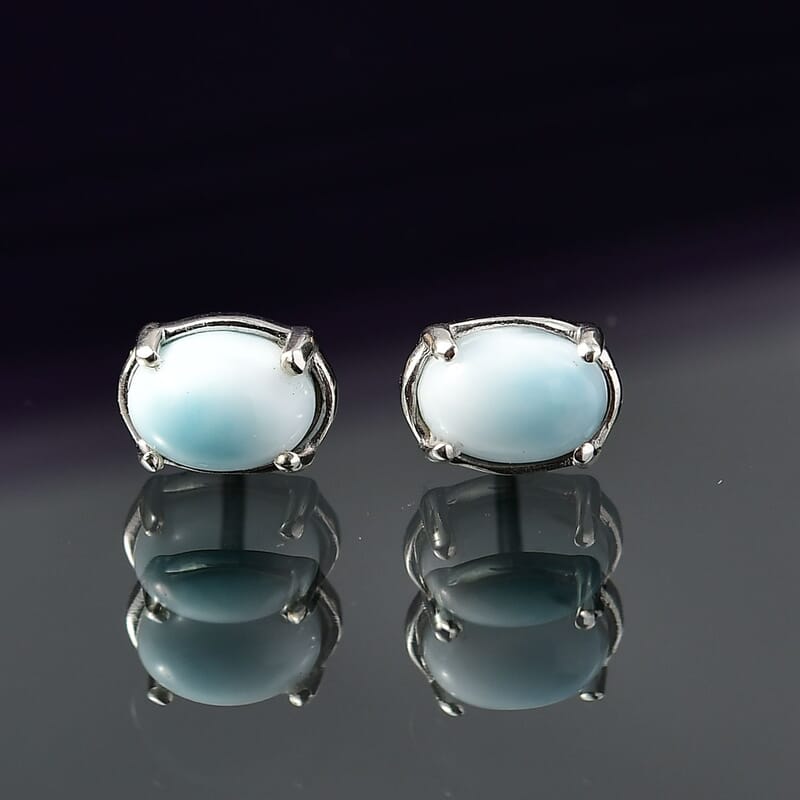 D'Joy Larimar 2.00 ctw Solitaire Stud Earrings in Rhodium Over Sterling Silver 