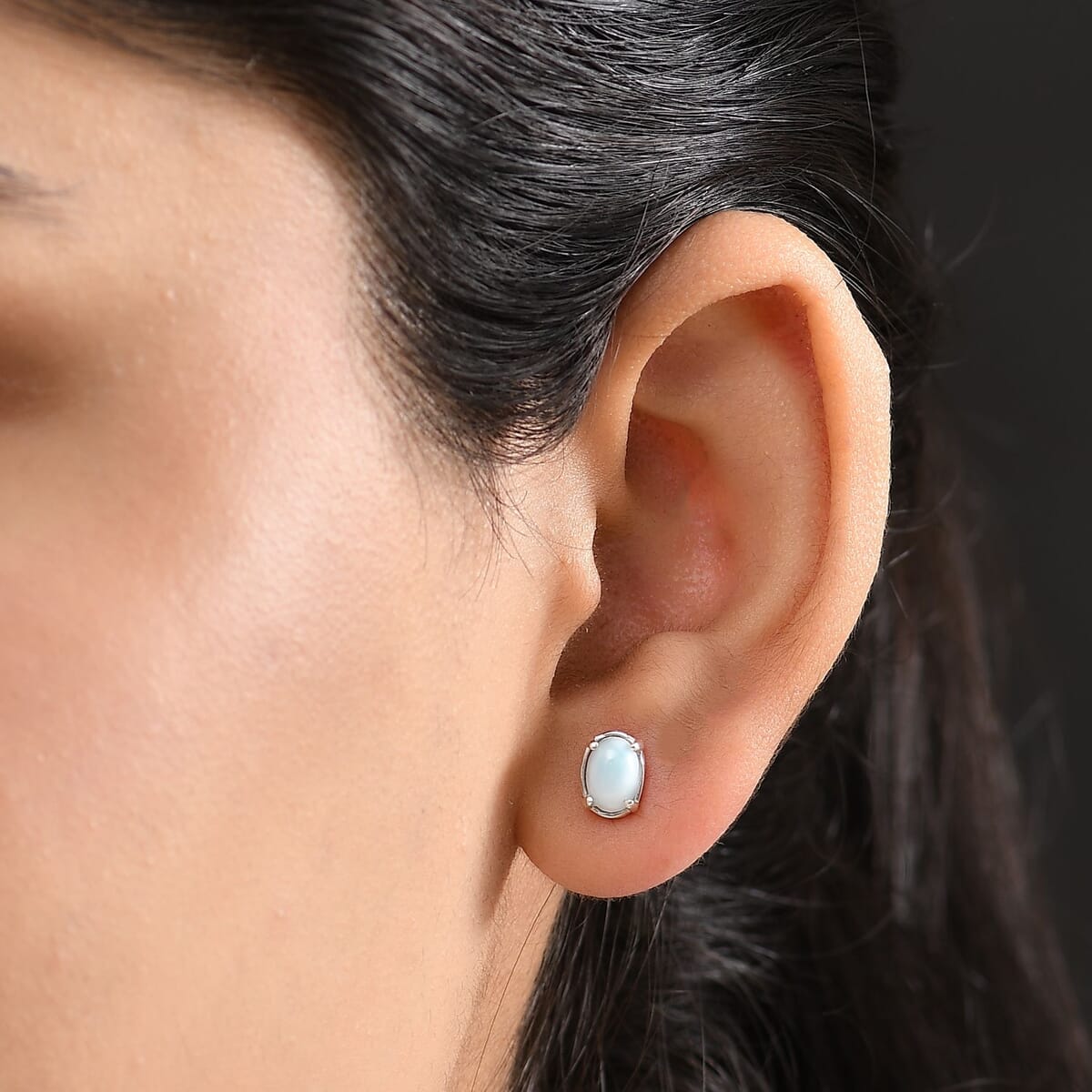 D’Joy Larimar 2.00 ctw Solitaire Stud Earrings in Rhodium Over Sterling Silver  image number 2