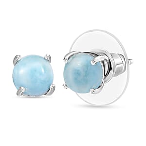 D’Joy Larimar 2.20 ctw Solitaire Stud Earrings in Rhodium Over Sterling Silver 