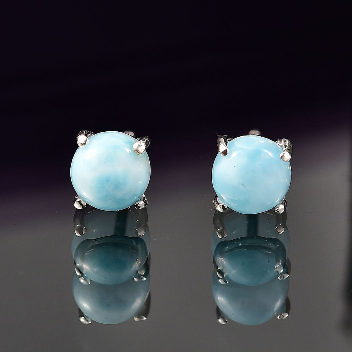 D'Joy Larimar 2.20 ctw Solitaire Stud Earrings in Rhodium Over Sterling Silver  image number 1