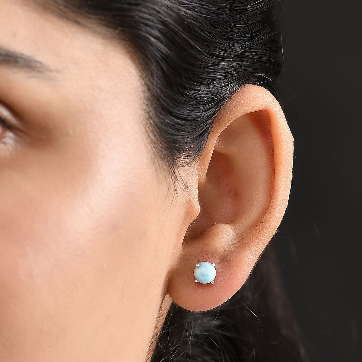 D'Joy Larimar 2.20 ctw Solitaire Stud Earrings in Rhodium Over Sterling Silver  image number 2