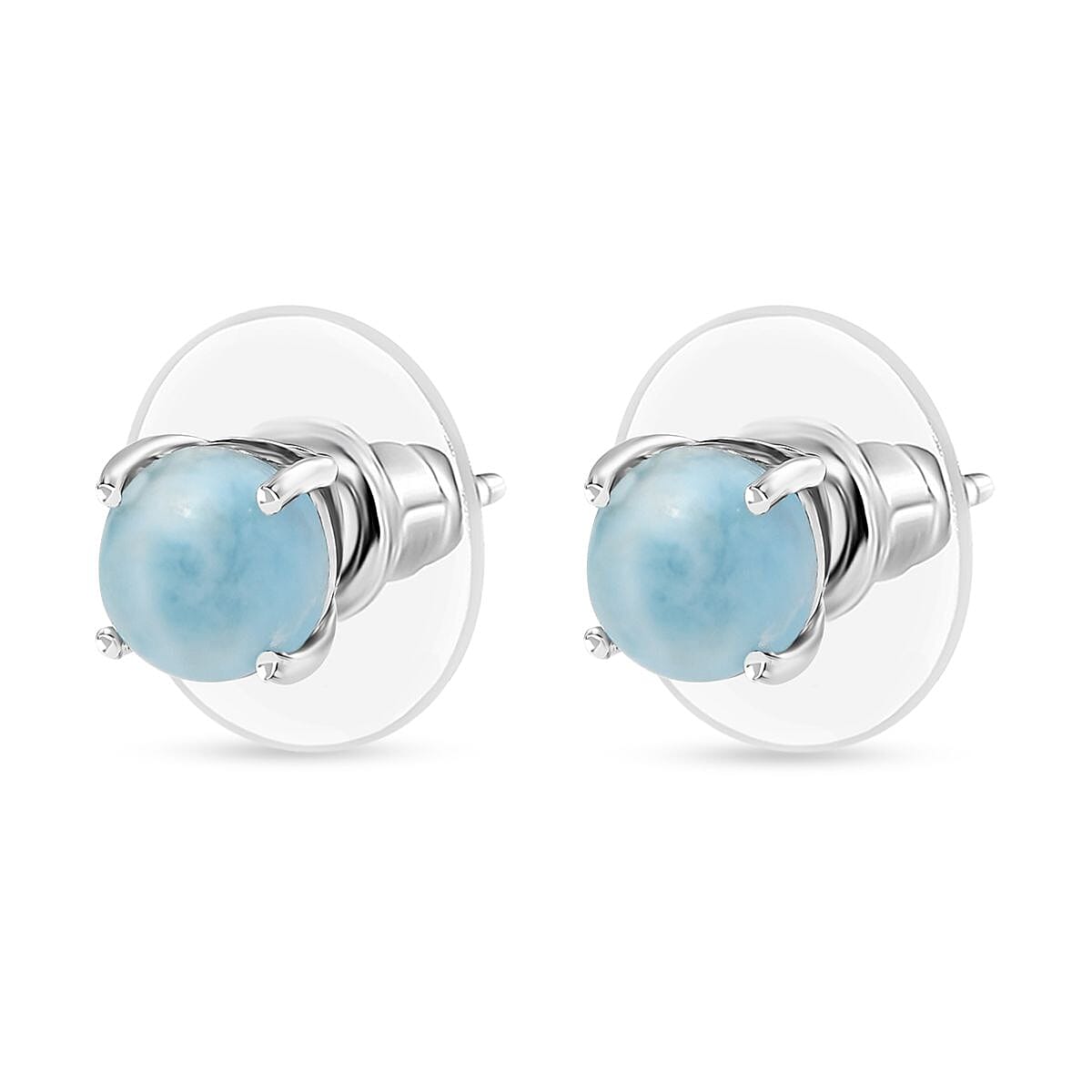 D'Joy Larimar 2.20 ctw Solitaire Stud Earrings in Rhodium Over Sterling Silver  image number 3