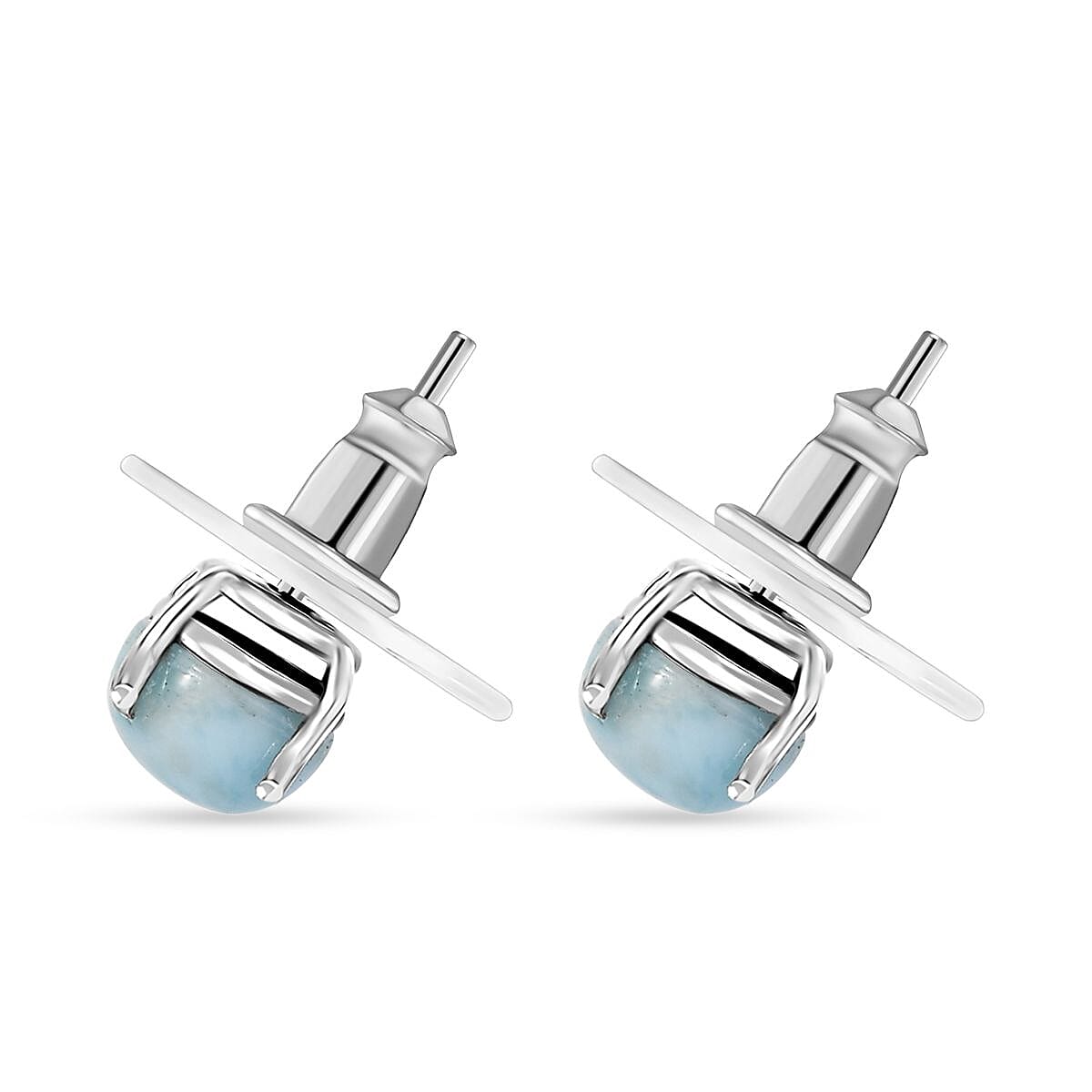 D'Joy Larimar 2.20 ctw Solitaire Stud Earrings in Rhodium Over Sterling Silver  image number 4
