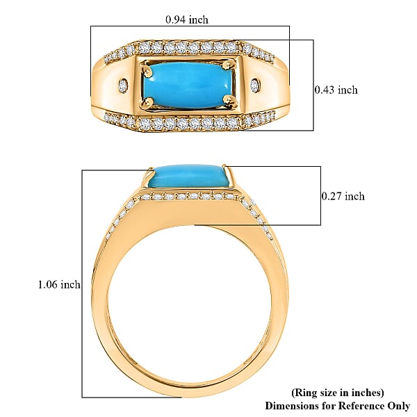EverTrue Sleeping Beauty Turquoise and White Zircon 1.90 ctw Men's Ring in 18K YG Plated (Size 10.0)