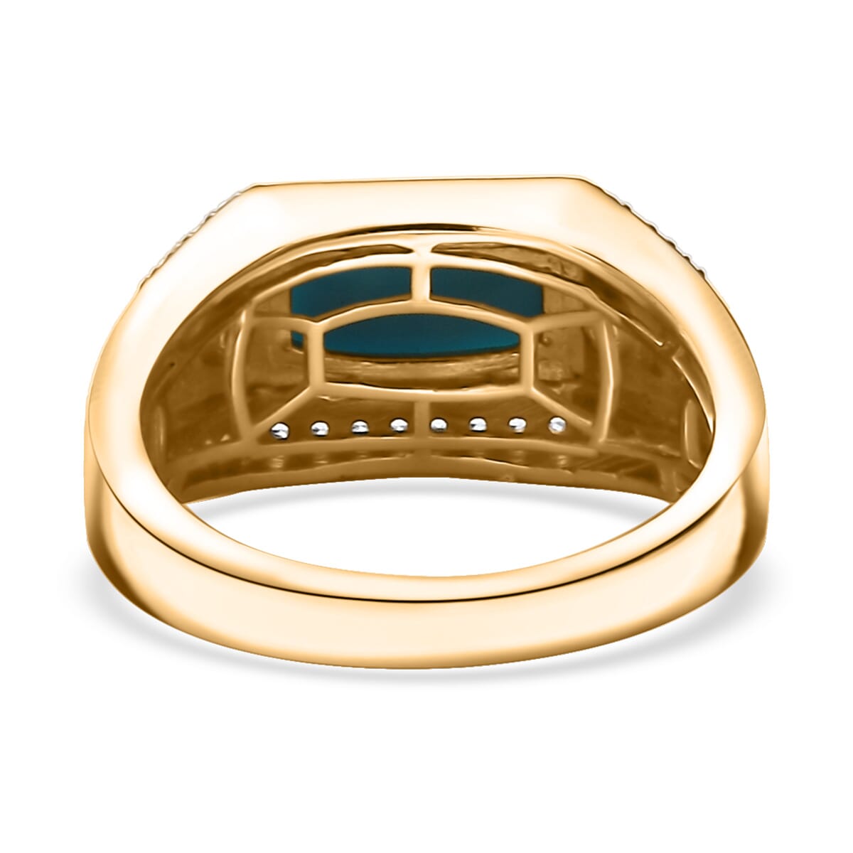 EverTrue Sleeping Beauty Turquoise and White Zircon 1.90 ctw Men's Ring in 18K YG Plated (Size 11.0) image number 4