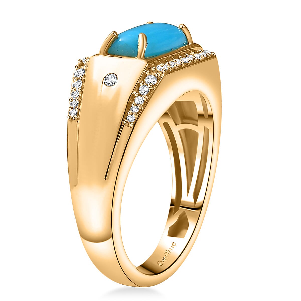 EverTrue Sleeping Beauty Turquoise and White Zircon 1.90 ctw Men's Ring in 18K YG Plated (Size 13.0) image number 3