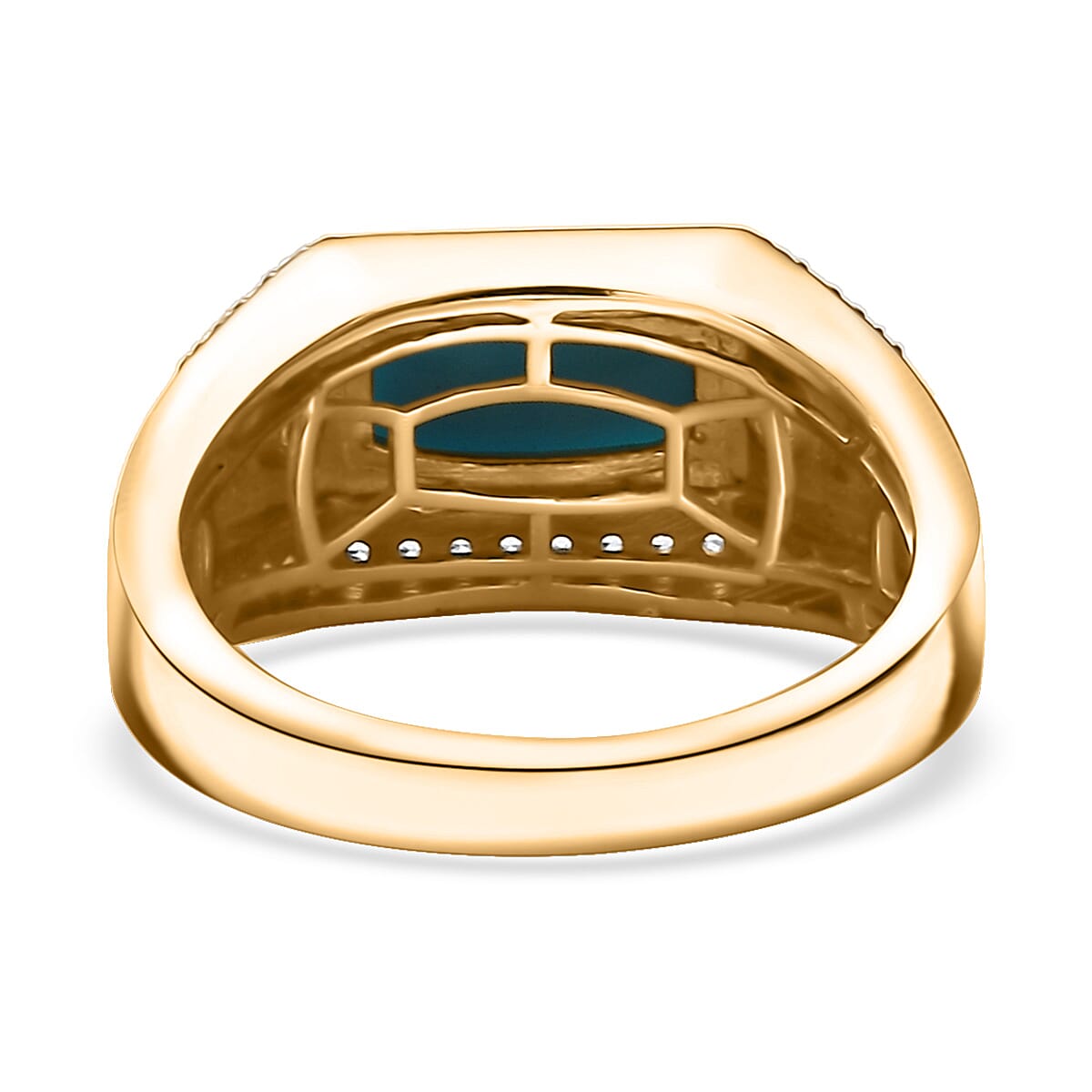 EverTrue Sleeping Beauty Turquoise and White Zircon 1.90 ctw Men's Ring in 18K YG Plated (Size 13.0) image number 4