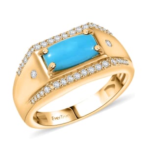 EverTrue Premium Sleeping Beauty Turquoise and White Zircon 1.90 ctw Men's Ring in 18K YG Plated (Size 9.0)