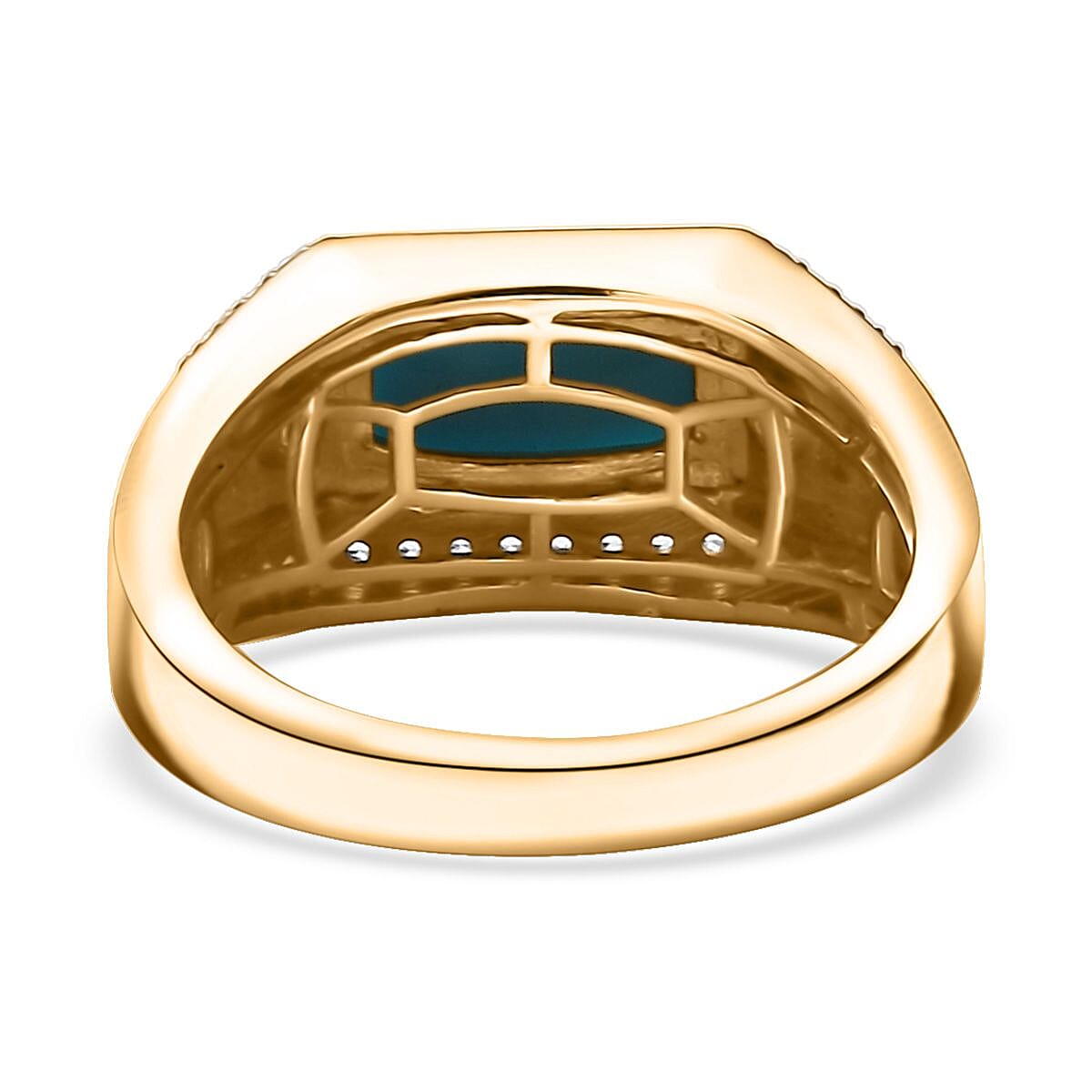 EverTrue Premium Sleeping Beauty Turquoise and White Zircon 1.90 ctw Men's Ring in 18K YG Plated (Size 9.0)
