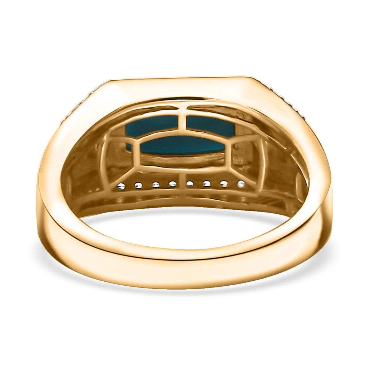 EverTrue Premium Sleeping Beauty Turquoise and White Zircon 1.90 ctw Men's Ring in 18K YG Plated (Size 9.0) image number 4
