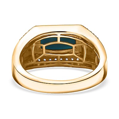 EverTrue Premium Sleeping Beauty Turquoise and White Zircon 1.90 ctw Men's Ring in 18K YG Plated (Size 9.0)