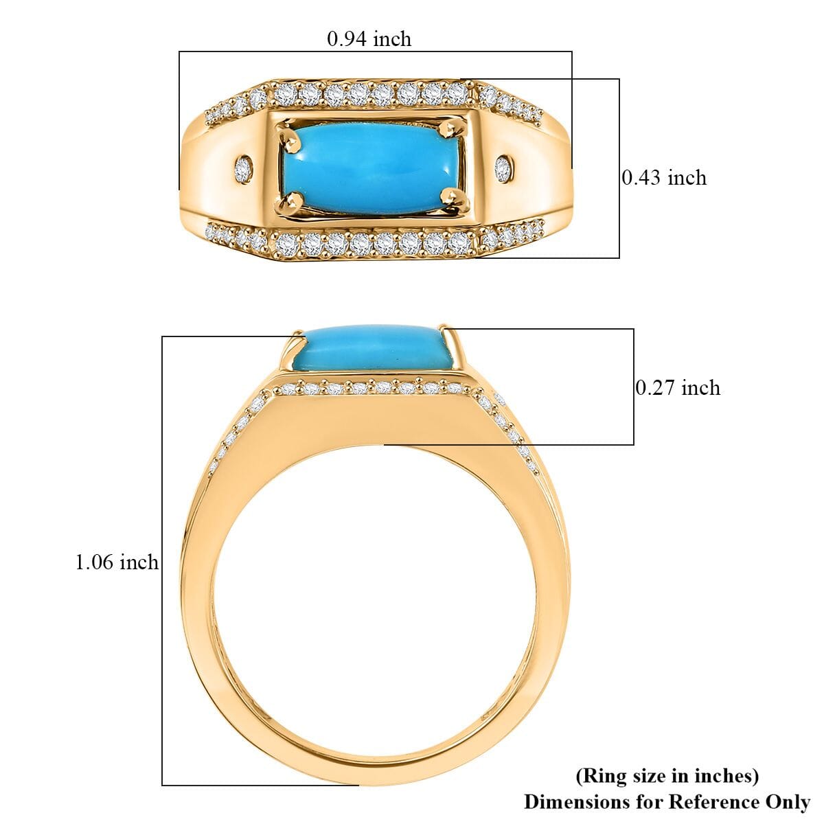 EverTrue Premium Sleeping Beauty Turquoise and White Zircon 1.90 ctw Men's Ring in 18K YG Plated (Size 9.0) image number 5
