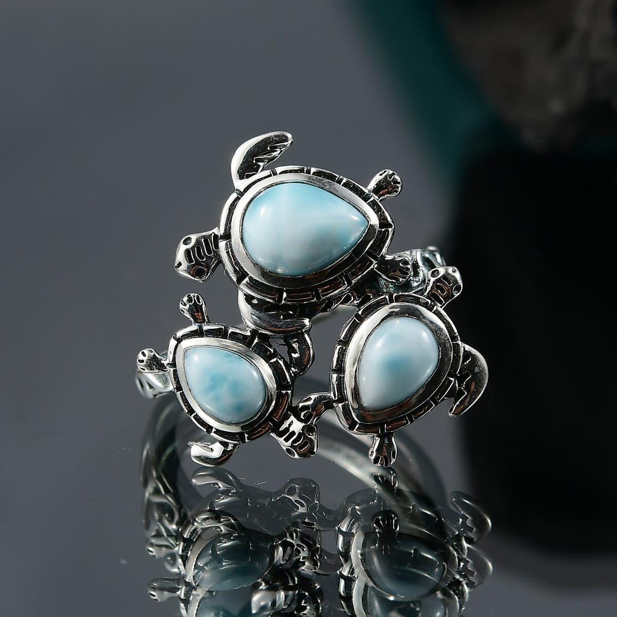 D’Joy Artisan Crafted Larimar 2.80 ctw Tide walkers Ring in Sterling Silver (Size 10.0) image number 1