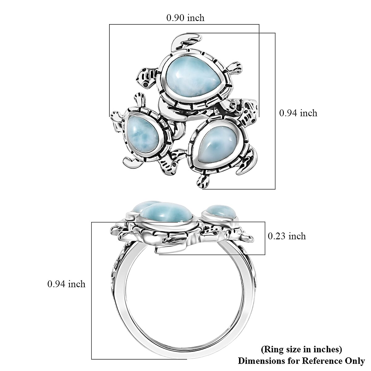 D'Joy Artisan Crafted Larimar 2.80 ctw Tide walkers Ring in Sterling Silver (Size 10.0)
