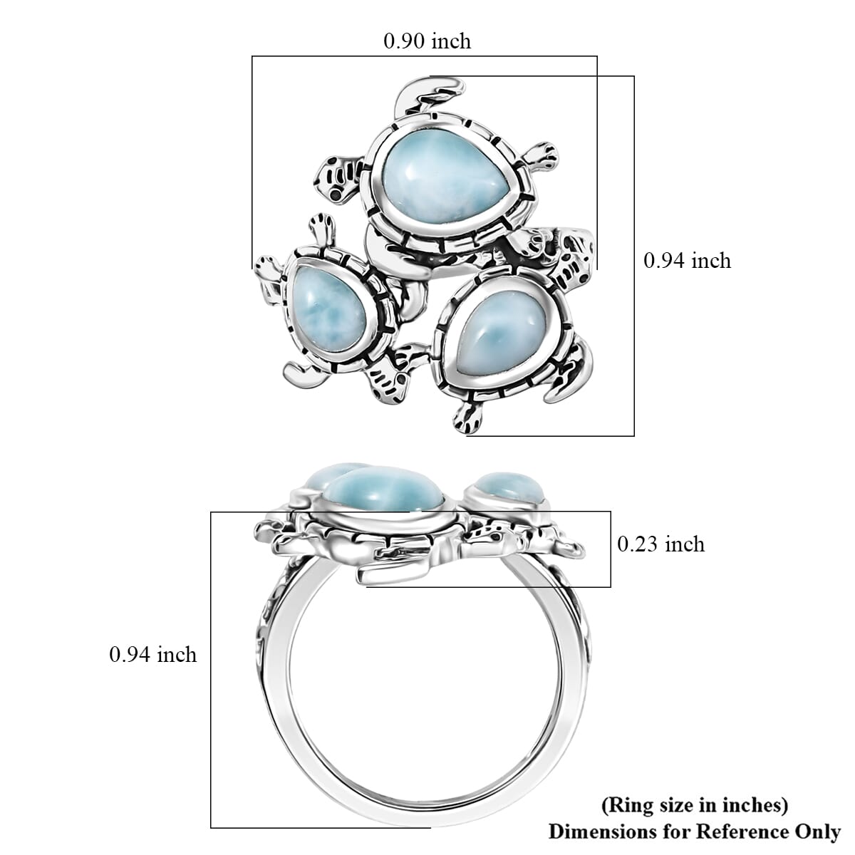 D’Joy Artisan Crafted Larimar 2.80 ctw Tide walkers Ring in Sterling Silver (Size 10.0) image number 5