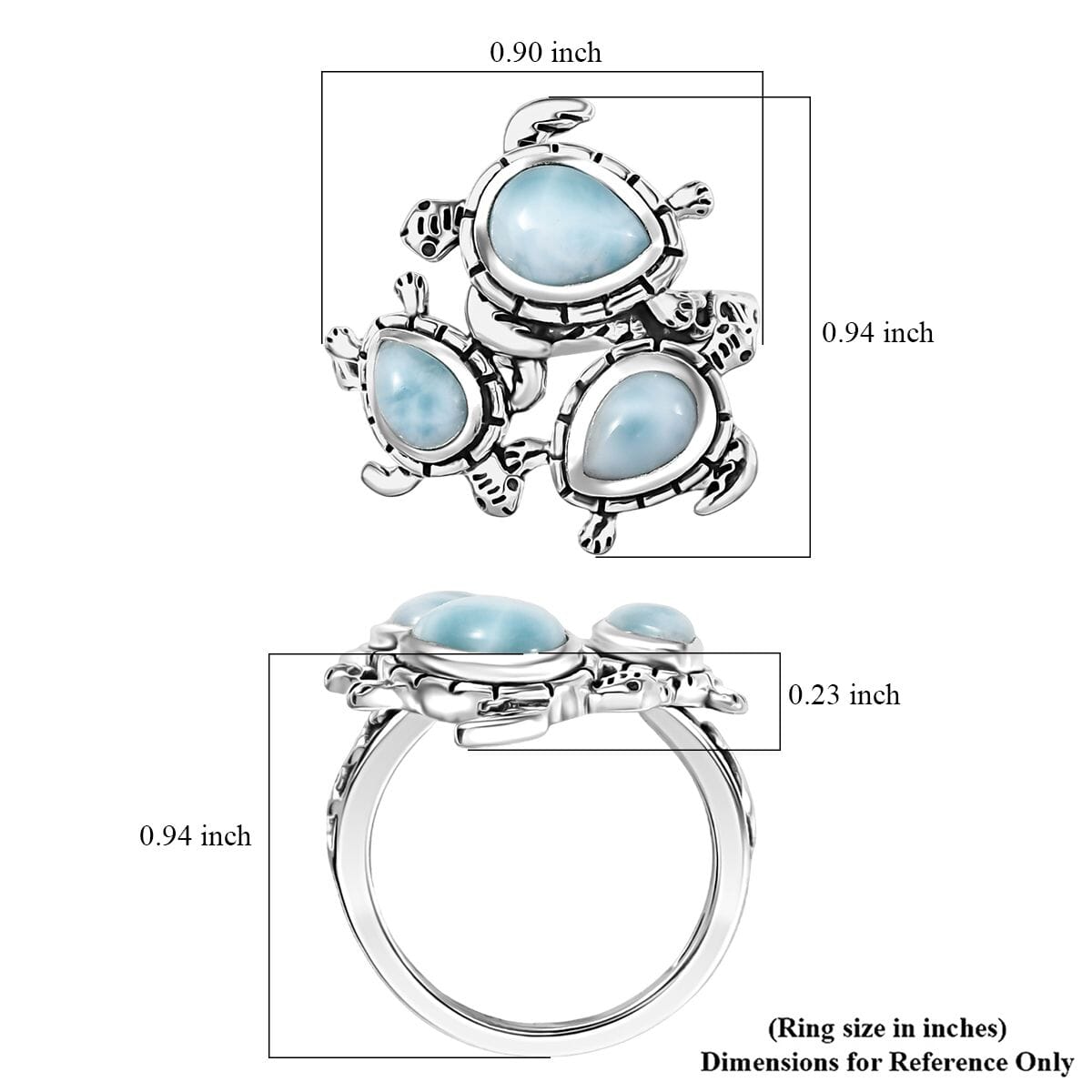 D’Joy Artisan Crafted Larimar 2.80 ctw Ring in Sterling Silver (Size 7.0)  image number 5