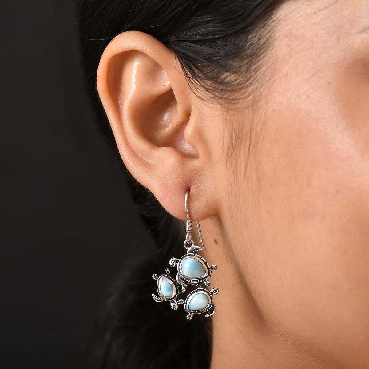 D'Joy Artisan Crafted Larimar 5.60 ctw Earrings in Sterling Silver  image number 2