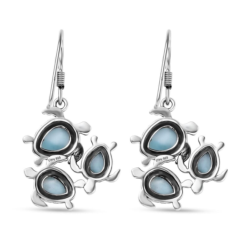 D'Joy Artisan Crafted Larimar 5.60 ctw Tide walkers Earrings in Sterling Silver 