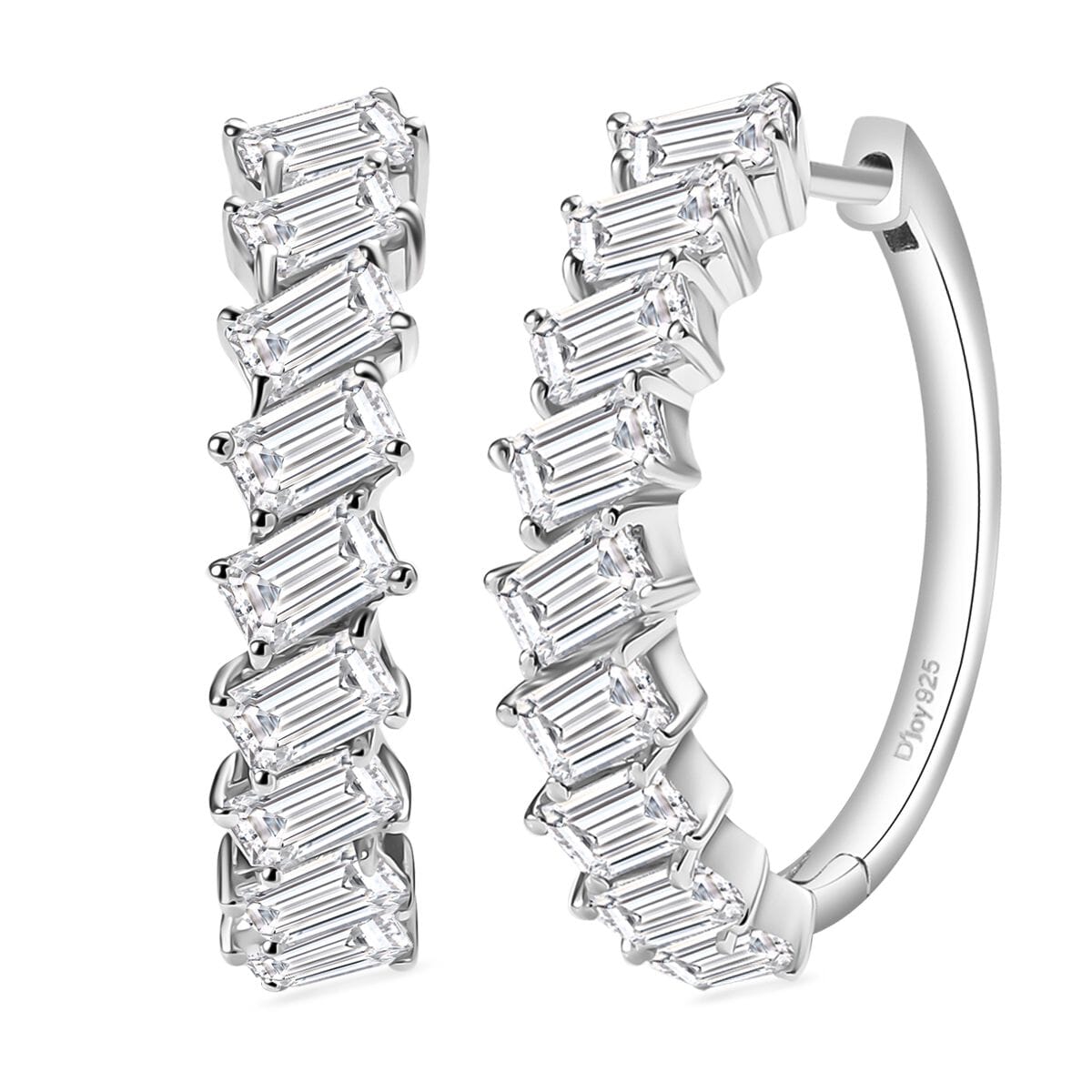 D'Joy Moissanite 4.85 ctw Hoop Earrings in Rhodium Over Sterling Silver image number 0