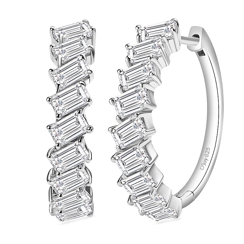 D'Joy Moissanite 4.85 ctw Symphony Glow Hoop Earrings in Rhodium Over Sterling Silver