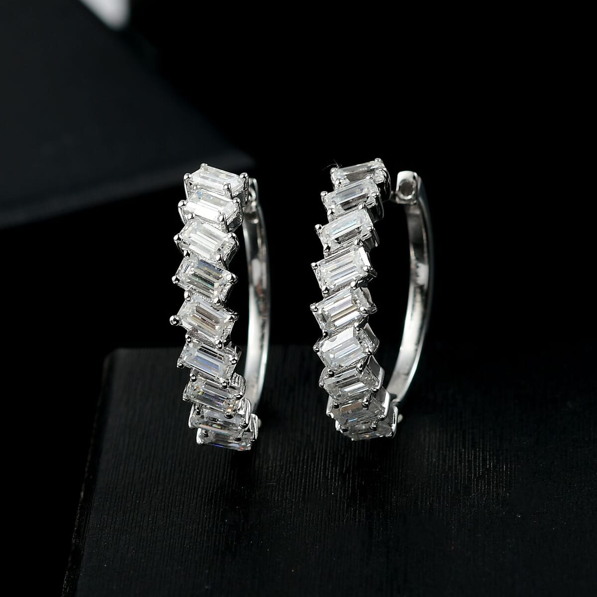 D'Joy Moissanite 4.85 ctw Hoop Earrings in Rhodium Over Sterling Silver image number 1