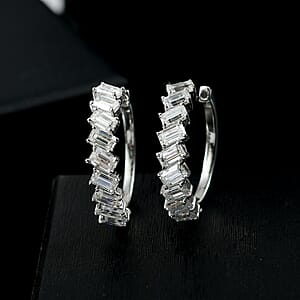 D'Joy Moissanite 4.85 ctw Symphony Glow Hoop Earrings in Rhodium Over Sterling Silver