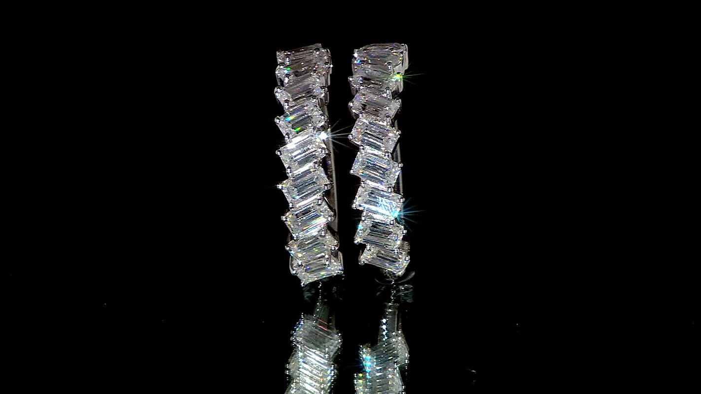D'Joy Moissanite 4.85 ctw Symphony Glow Hoop Earrings in Rhodium Over Sterling Silver