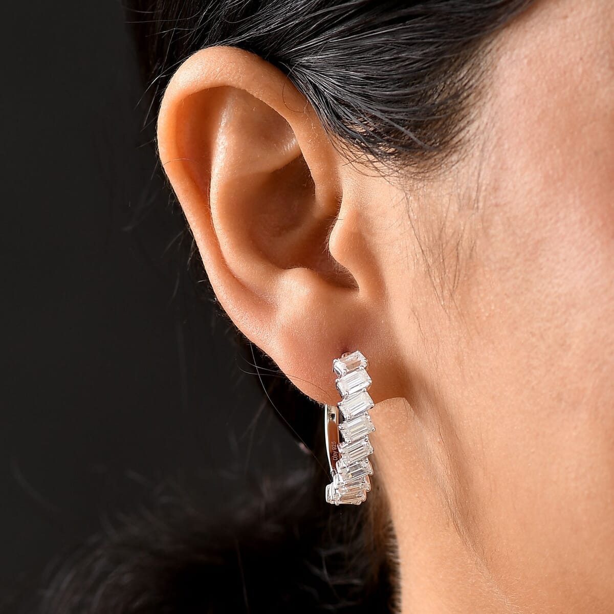 D'Joy Moissanite 4.85 ctw Hoop Earrings in Rhodium Over Sterling Silver image number 2