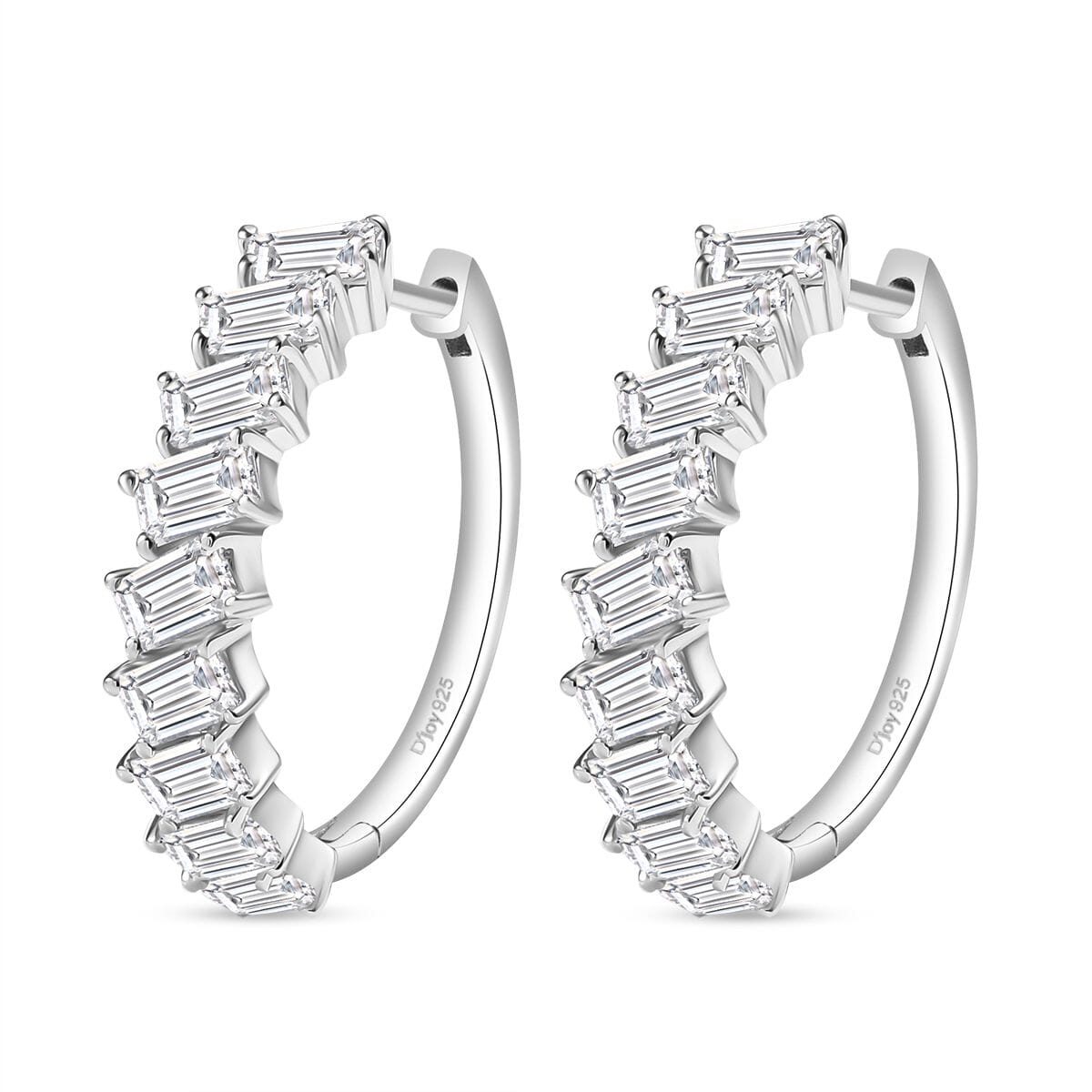 D'Joy Moissanite 4.85 ctw Hoop Earrings in Rhodium Over Sterling Silver image number 3