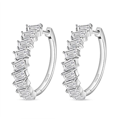 D'Joy Moissanite 4.85 ctw Symphony Glow Hoop Earrings in Rhodium Over Sterling Silver