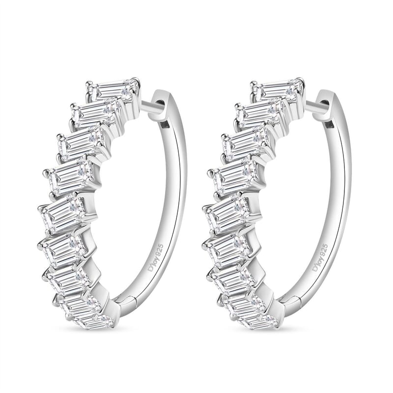 D'Joy Moissanite 4.85 ctw Symphony Glow Hoop Earrings in Rhodium Over Sterling Silver