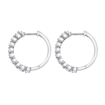 D'Joy Moissanite 4.85 ctw Symphony Glow Hoop Earrings in Rhodium Over Sterling Silver